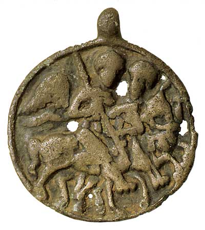 Святой Феодор Стратилат и конный воин (змеевик, литьё)  