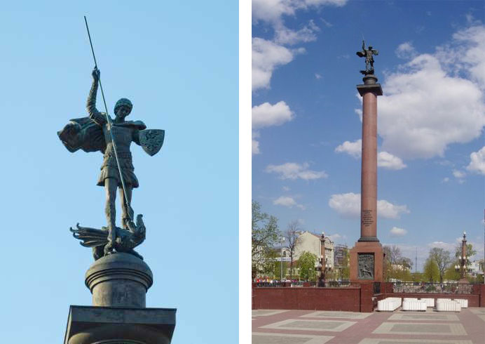 Стела с фигурой великомученика Георгия Победоносца на Трубной площади в Москве