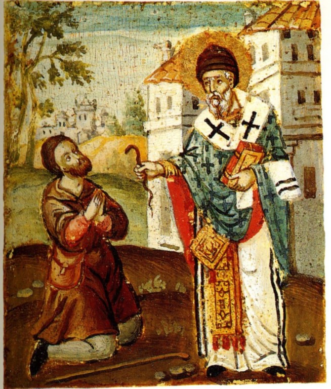 Святитель превращает змею в золотую