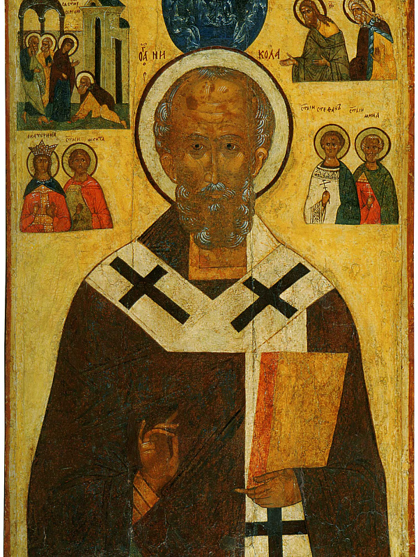 Николай Угодник, с Ветхозаветной Троицей и избранными святыми  