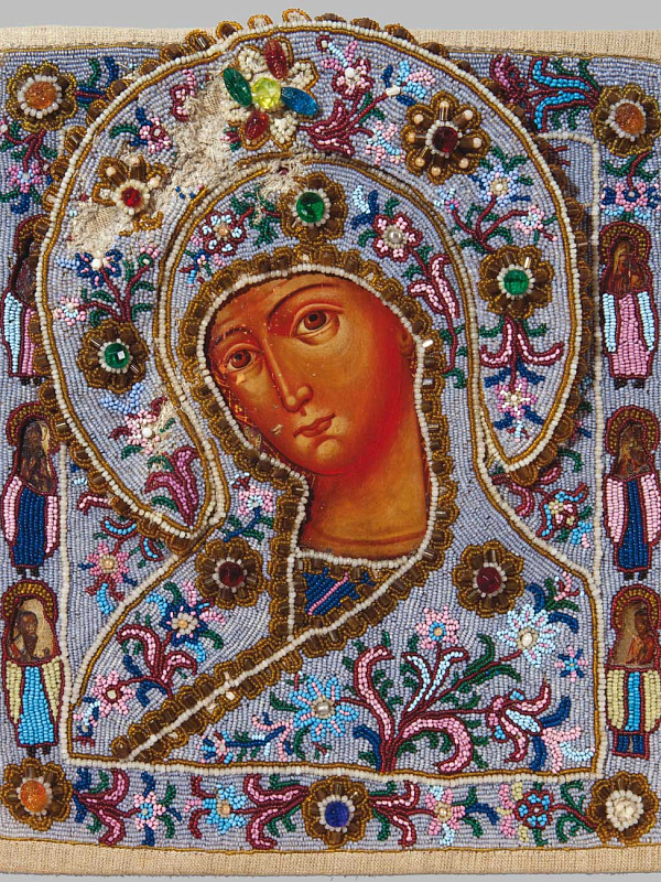 Икона Пресвятой Богородицы «Огневидная», со святыми на полях, в окладе (Ветка)  