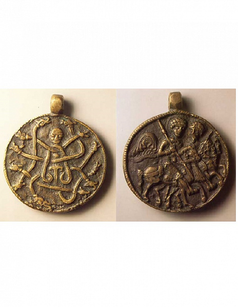 Св. Феодор Тирон и конный воин (медальон-змеевик)