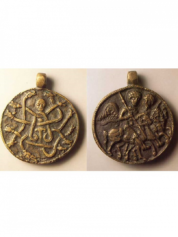 Св. Феодор Тирон и конный воин (медальон-змеевик)