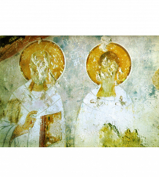 Святители Николай Чудотворец и Спиридон Тримифунтский, фреска  Празднование: 22 мая, 11 августа, 19 декабря