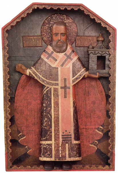 Никола Можайский, резная икона в киоте