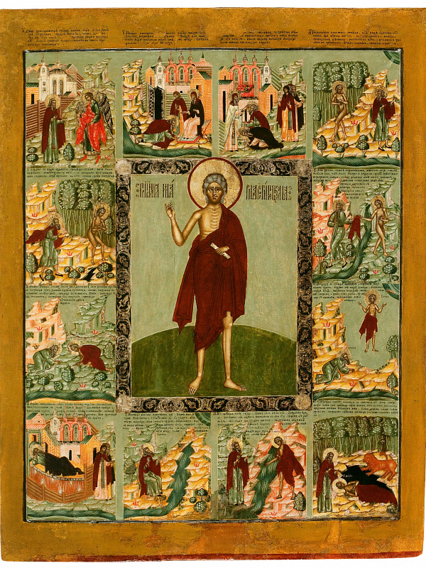 Преподобная Мария Египетская, с житием. Псковская икона