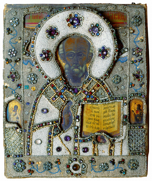 Николай Угодник, со святыми на полях (в шитом окладе)  