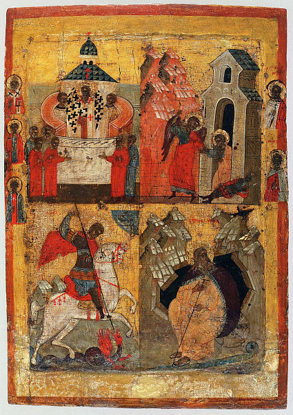 Крестовоздвижение, с сюжетами Священной истории и святыми на полях  