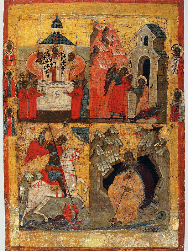 Крестовоздвижение, с сюжетами Священной истории и святыми на полях  