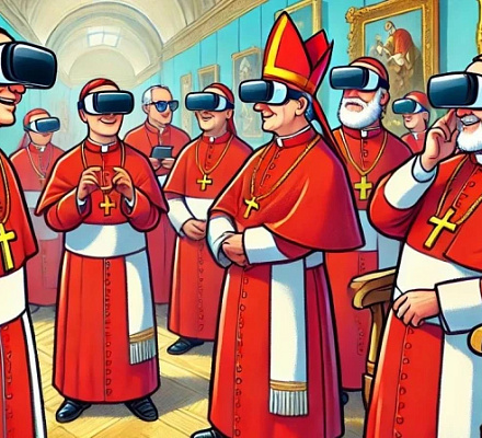 Кардиналы опробуют гарнитуры виртуальной реальности на новой юбилейной художественной выставке, вдохновленной искусственным интеллектом