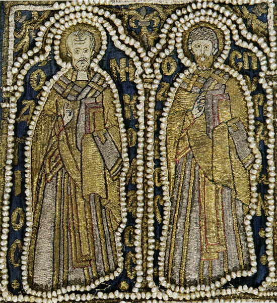 Св. Спиридон Тримифунтский и Николай Чудотворец (шитье) 