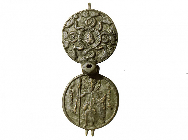 Святой Феодор Стратилат (двустворчатый медальон-змеевик)  