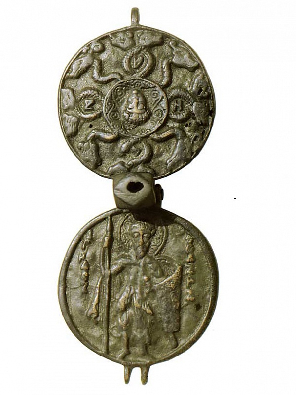 Святой Феодор Стратилат (двустворчатый медальон-змеевик)  