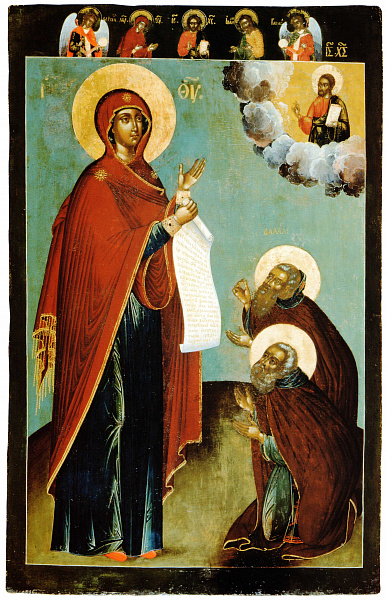 Св. Сергий Радонежский и Варлаам Хутынский, предстоящие Богоматери Боголюбской  