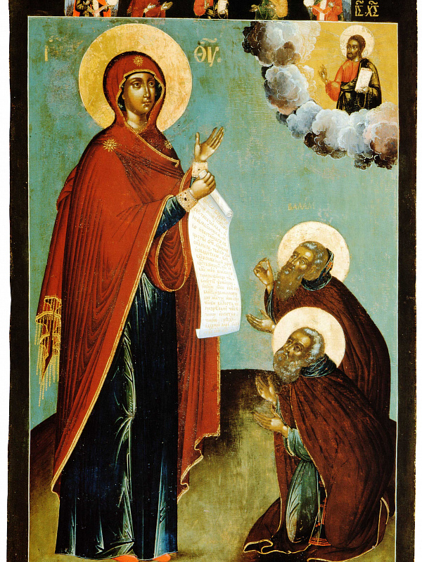 Св. Сергий Радонежский и Варлаам Хутынский, предстоящие Богоматери Боголюбской  