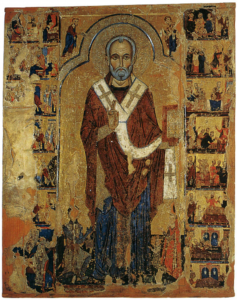 Святитель Николай с житием и фигурами донаторов  