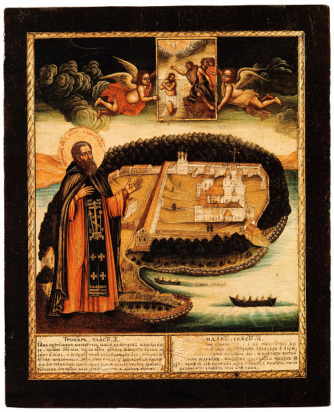 Преподобный Нил Столбенский, с образом Богоявления  