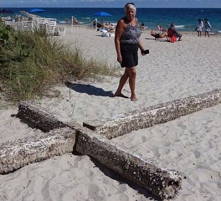 Sechsseitiges Kreuz an Land an einem der Strände in Florida gespült