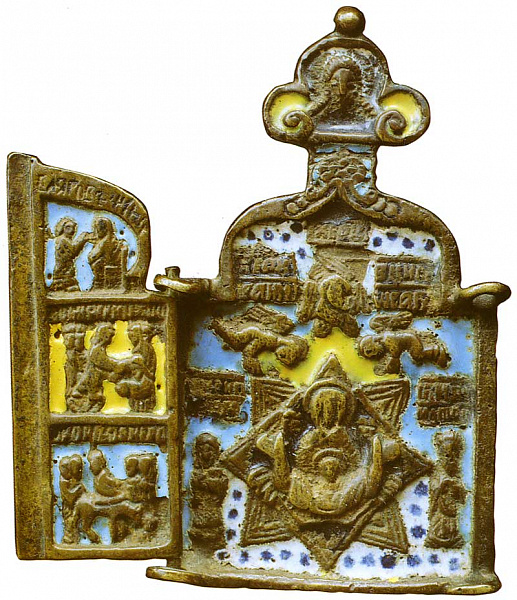 Богоматерь Знамение, с предстоящими и праздники (трехстворчатый складень)