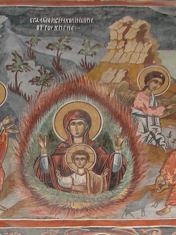 Матерь Божья Неопалимая Купина и Моисей, получающий Скрижали Завета