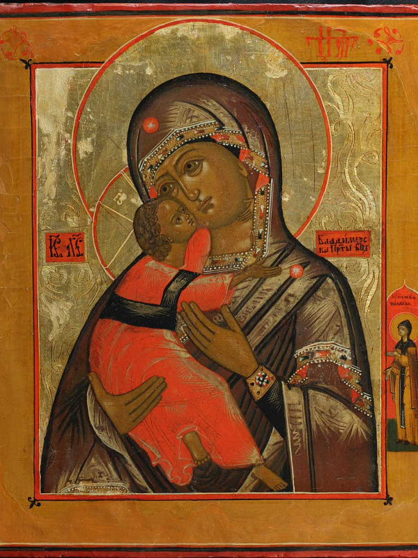 Богоматерь Владимирская, со святой на поле (в окладе)  