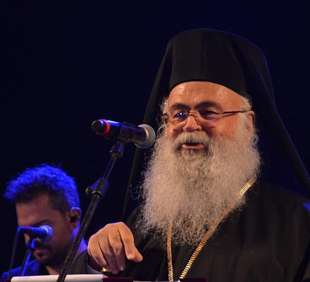 Приветствие Архиепископа Кипрского Георгиу на реконструкции события прибытия иконы Панагии Трифотиссы в порт Александруполиса