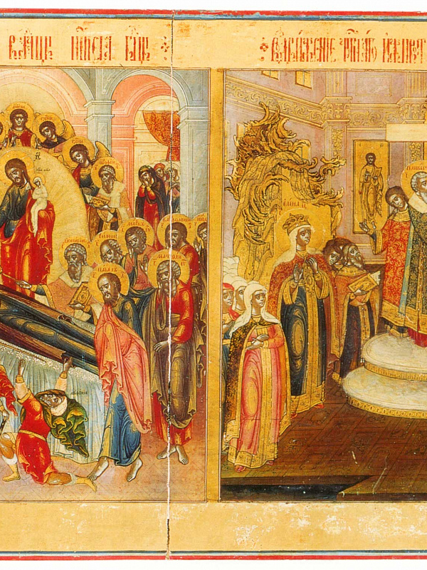 Воздвижение Креста и Успение Богородицы (двухчастная невьянская икона) 