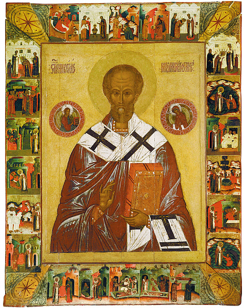 Св. Николай, Мирликийский Чудотворец, с Никейским чудом и житием, в раме (Каргополь)  