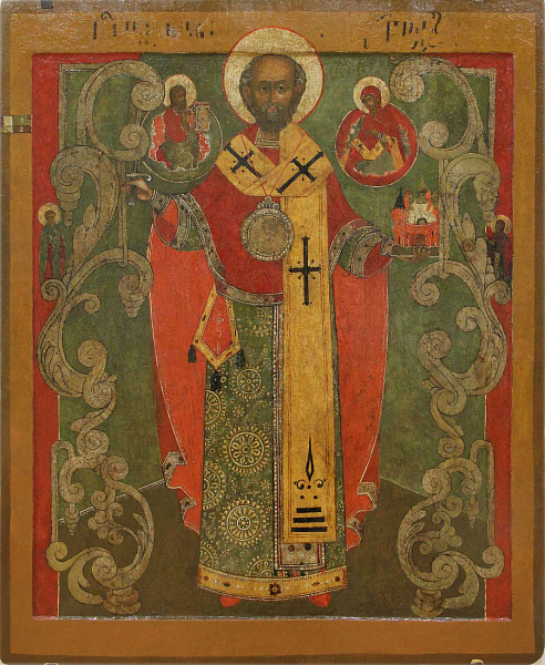 Никола Можайский, с Никейским чудом и святыми на полях (Поволжье)  