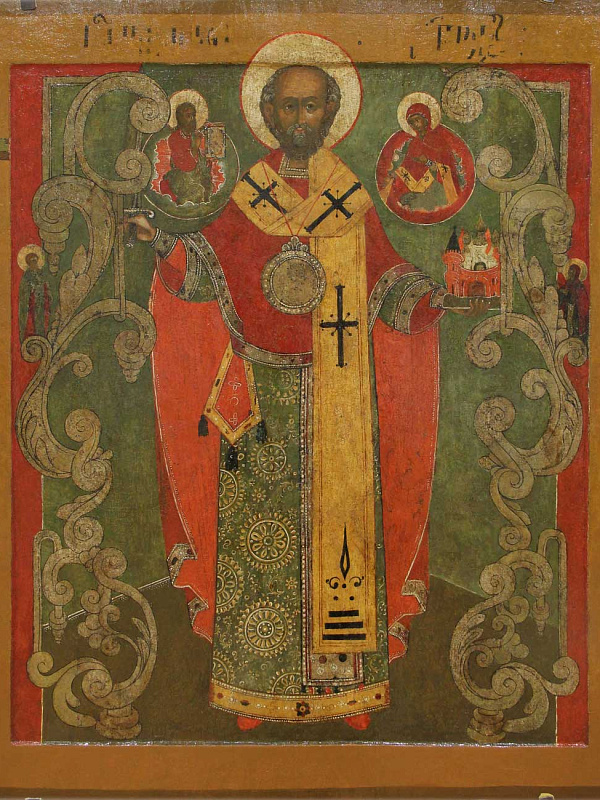 Никола Можайский, с Никейским чудом и святыми на полях (Поволжье)  