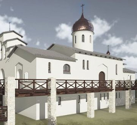 Die Kirche Mariä Himmelfahrt wird im Westen von Moskau gebaut