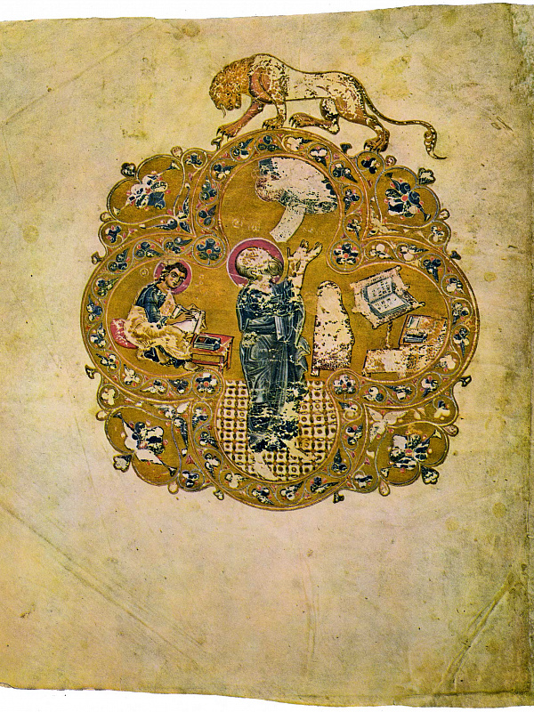 Иоанн Богослов и Прохор (миниатюра из Остромирова Евангелия)  