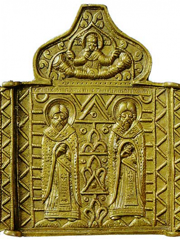 Св. Власий Севастийский и Афанасий Великий, с избранными праздниками (литой складень-триптих)