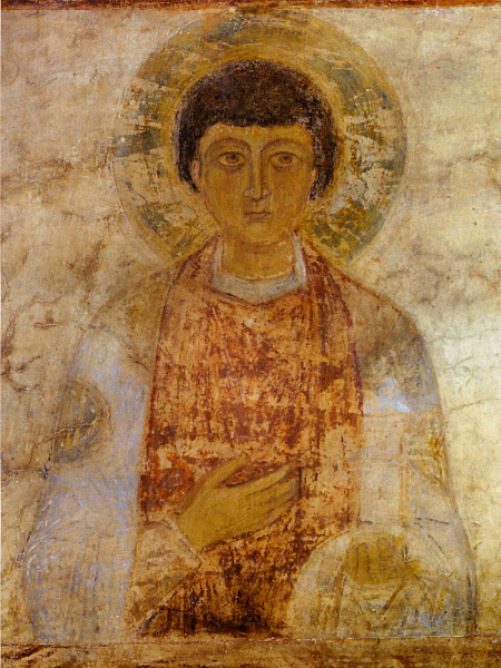 Вмч. Пантелеимон, фреска в соборе Святой Софии, Киев  