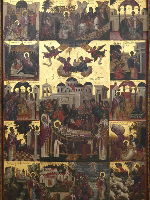 Успение св. Спиридона Тримифунтского, со сценами жития  