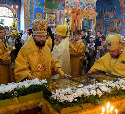 Епископ Бердянский и Приморский Петр вместе с духовенством епархии встретил привезенные святыни