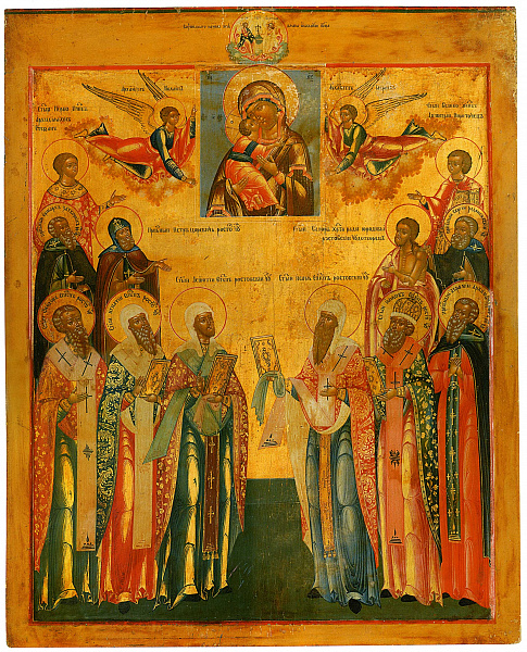 Прпдб. Петр Ордынский царевич в числе избранных святых перед Владимирской иконой Божьей Матери
