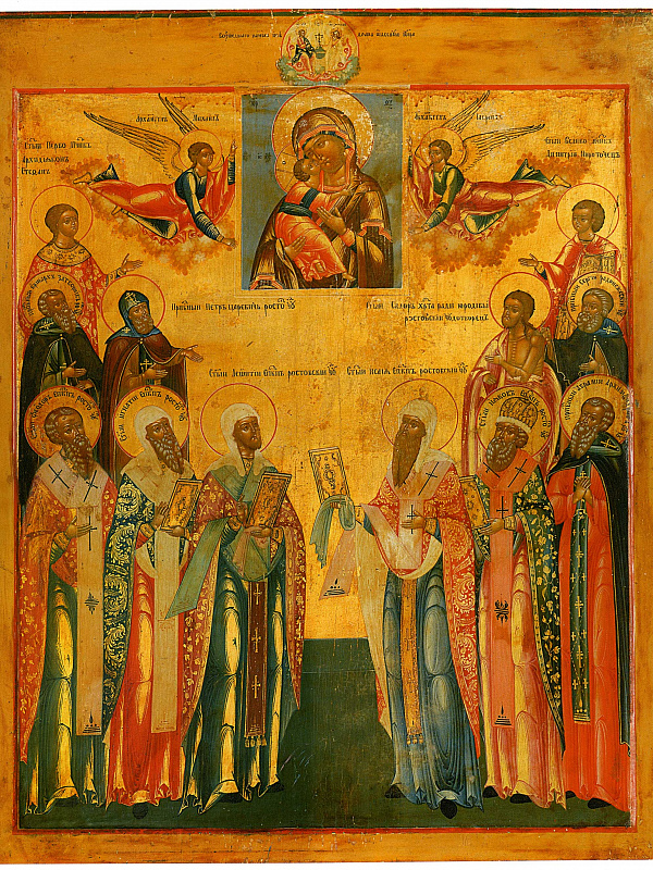 Прпдб. Петр Ордынский царевич в числе избранных святых перед Владимирской иконой Божьей Матери