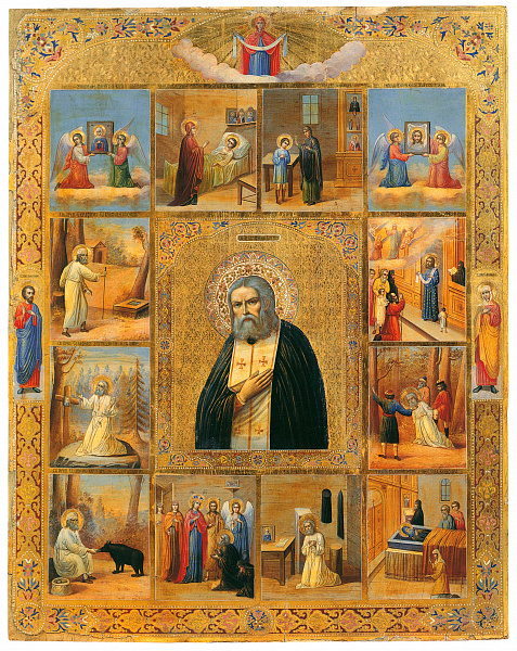 Прпдб. Серафим Саровский, с житием и святыми на полях 