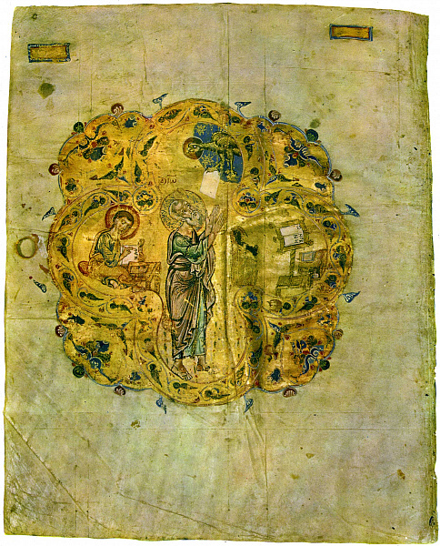 Иоанн Богослов и Прохор (миниатюра из Мстиславова Евангелия)  