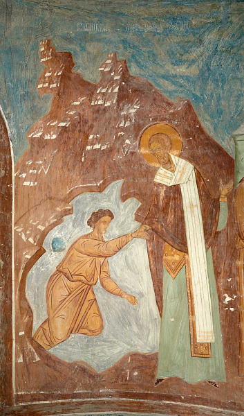 Св. Николай Чудотворец: избавление отрока Димитрия от потопления (фреска Дионисия)