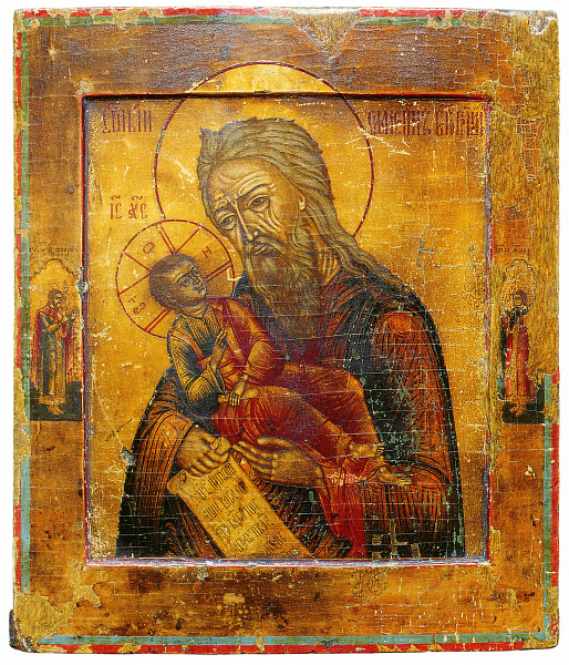 Праведный Симеон Богоприимец, со святыми на полях  