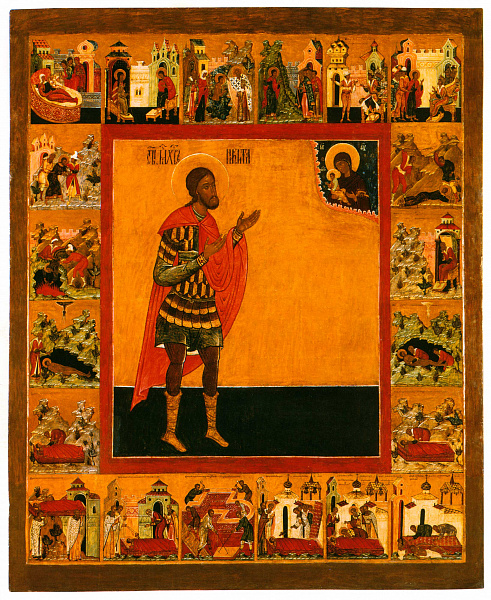 Великомученик Никита Готфский, предстоящий Богоматери, с житием  