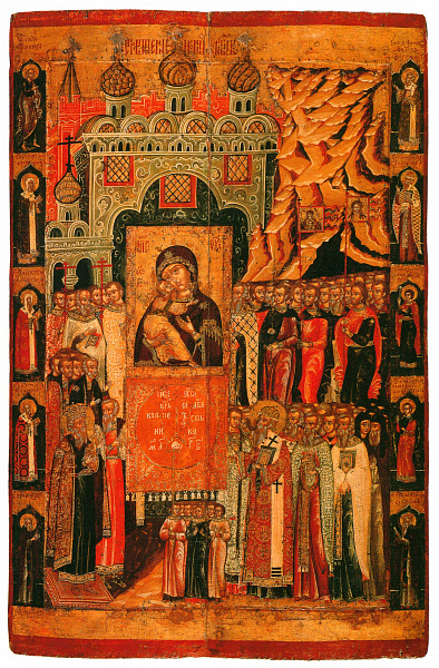 Сретение Владимирской иконы Богородицы, с избранными святыми на полях (Сольвычегодская) 