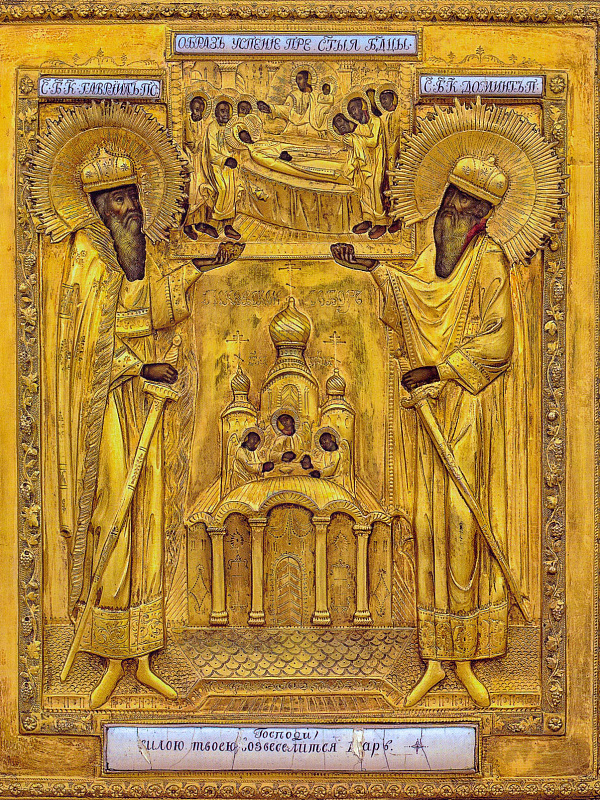 Гавриил и Довмонт Псковские, благоверные князья с образом Успения Богородицы