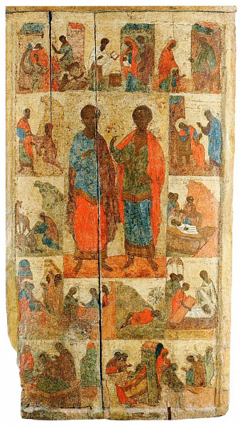 Бессребреники Косма и Дамиан (псковская икона с житием) 