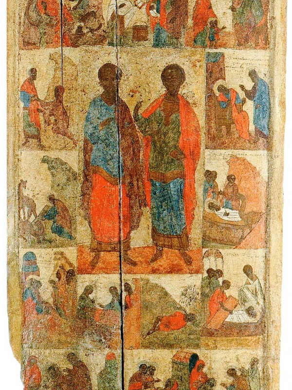 Бессребреники Косма и Дамиан (псковская икона с житием) 