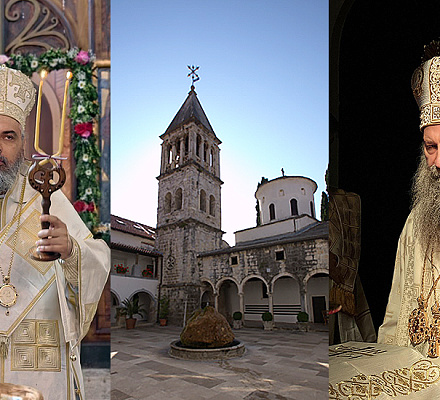 Патриарх Порфирий молится на праздник Преображения Господня в монастыре Крка