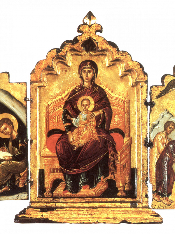 Богоматерь с Младенцем (на престоле), Иоанн Богослов на Патмосе, успение Иоанна Богослова