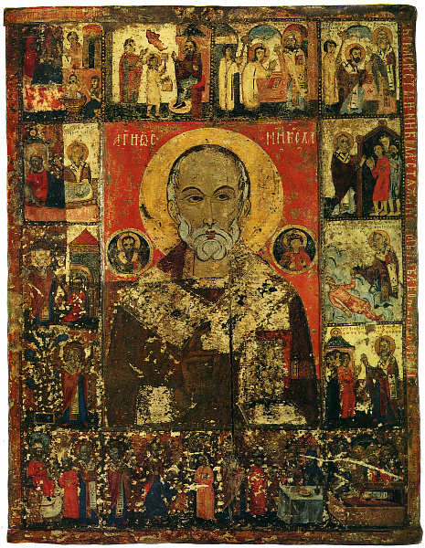 Св. Николай, с житием, со св. Василием Великим и вмч. Феодором Тироном 